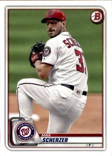 2020 Bowman Max Scherzer NM-MT baseball trading card in pitching pose with original gloss