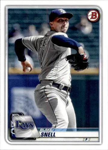 Baseball card of Blake Snell with original gloss from 2020 Bowman #68 Rays