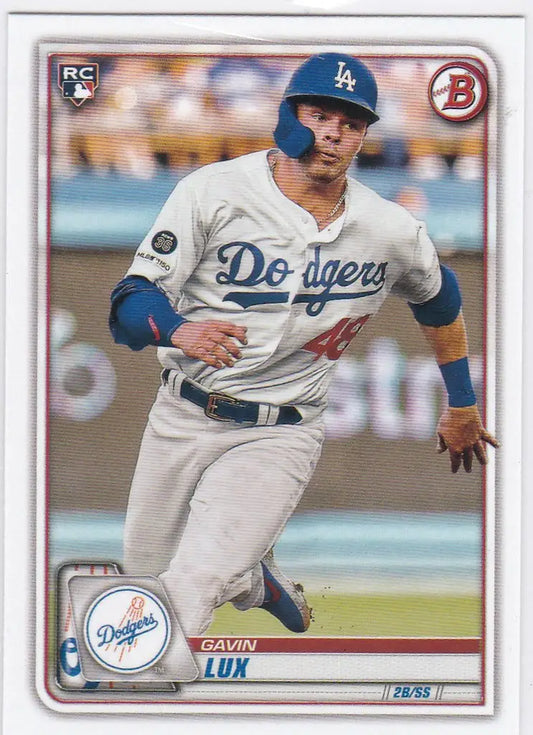 Baseball card of Gavin Lux in mid-run, showcasing Los Angeles Dodgers star player