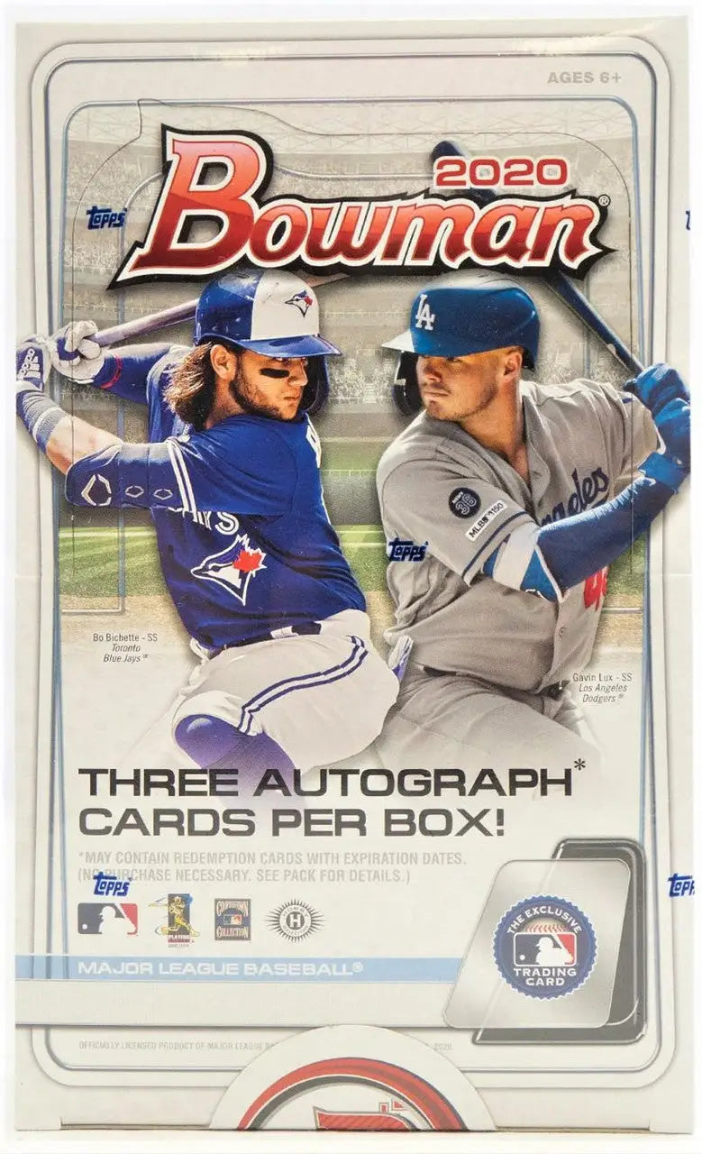 2020 Bowman Baseball JUMBO Hobby Box with players in action poses for trading cards