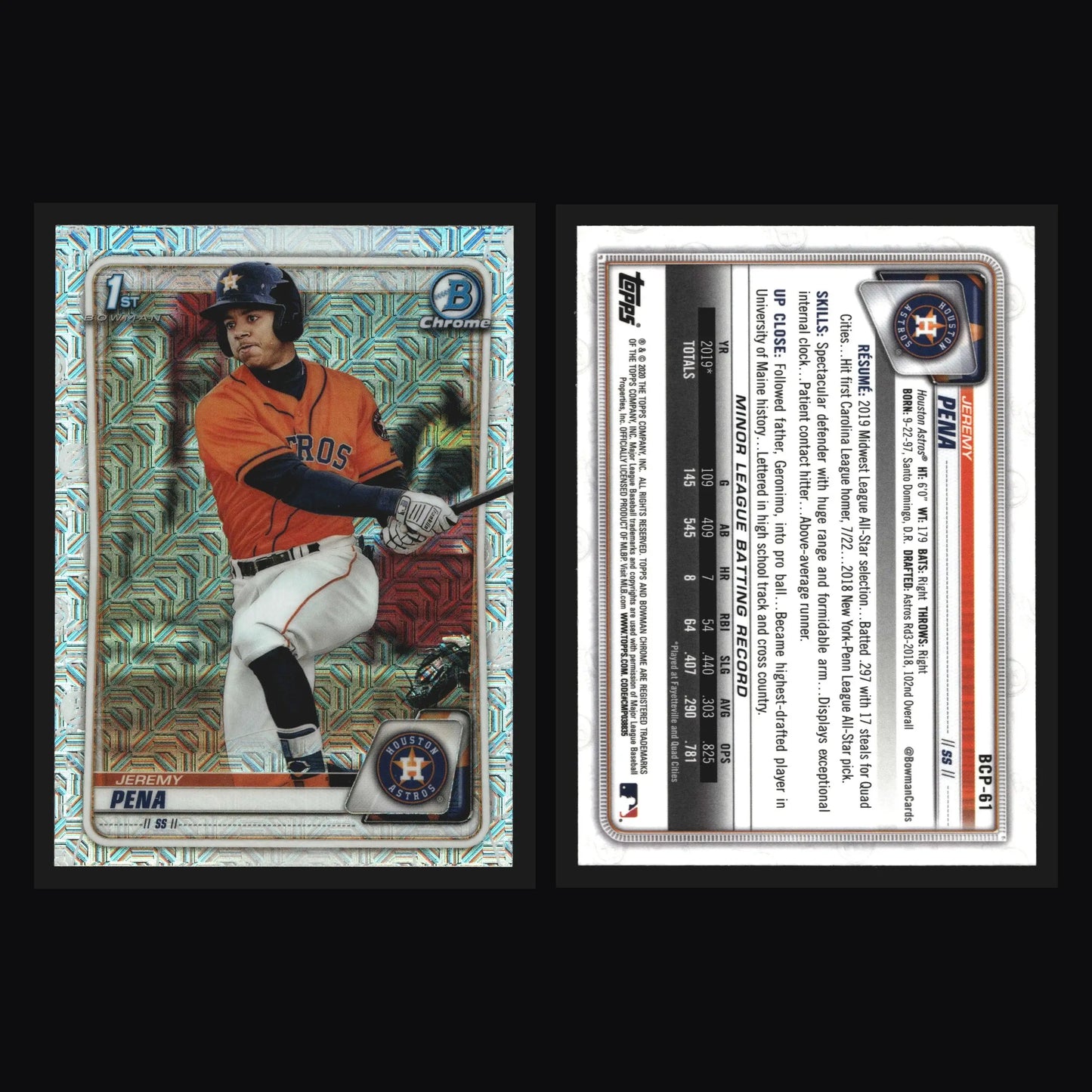 2020 Bowman Chrome #BCP-61 Jeremy Pena Mojo Refractor 1st Bowman - Baseball Card Single