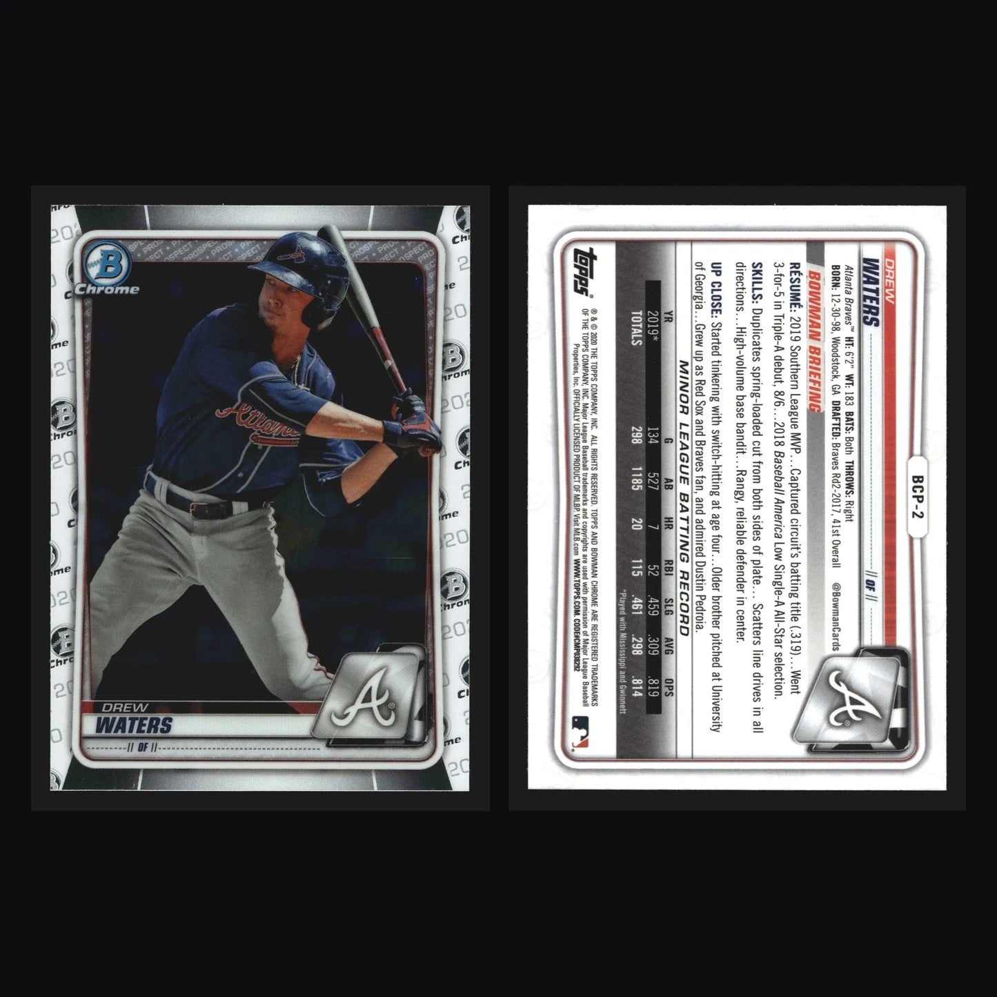 2020 Bowman Chrome Prospects #BCP-2 Drew Waters Braves - Baseball Card Single