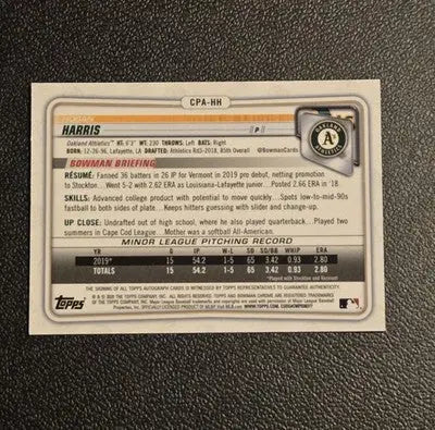 2020 Bowman #CPA-HH Hogan Harris Chrome Prospect Autographs - Baseball Card Single