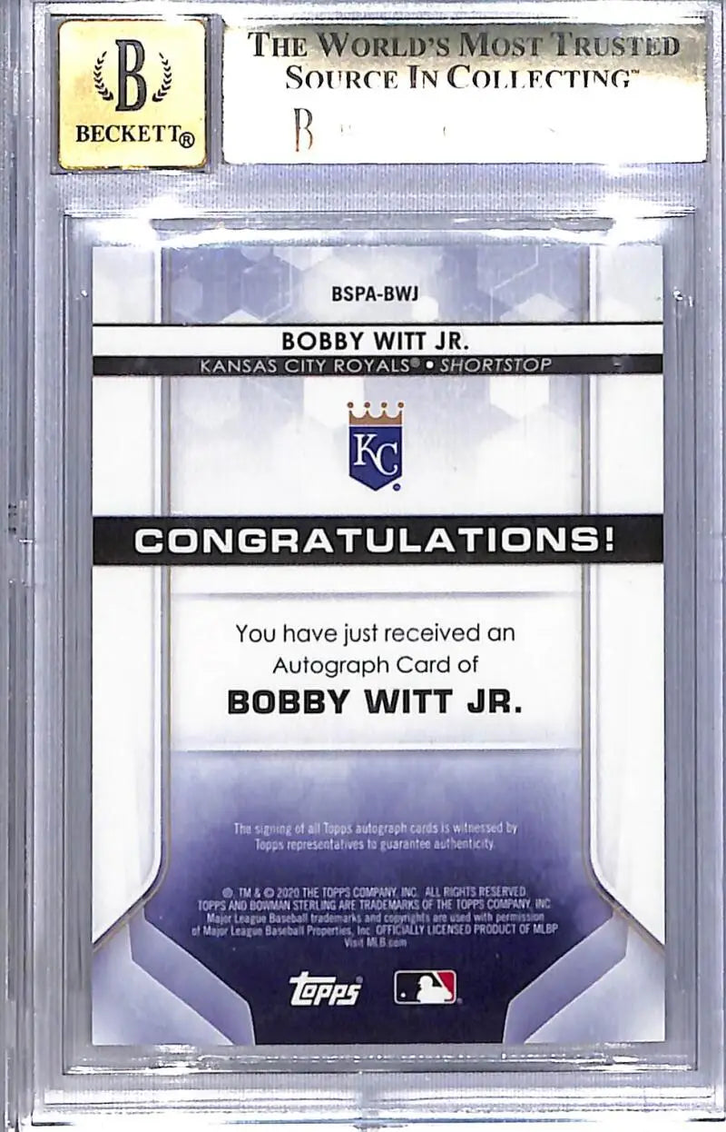2020 Bowman Sterling Speckle #BSPA-BWJ Bobby Witt Jr. BGS 9.5 Gem Mint Auto 28/99 Kansas City Royals - Baseball Card