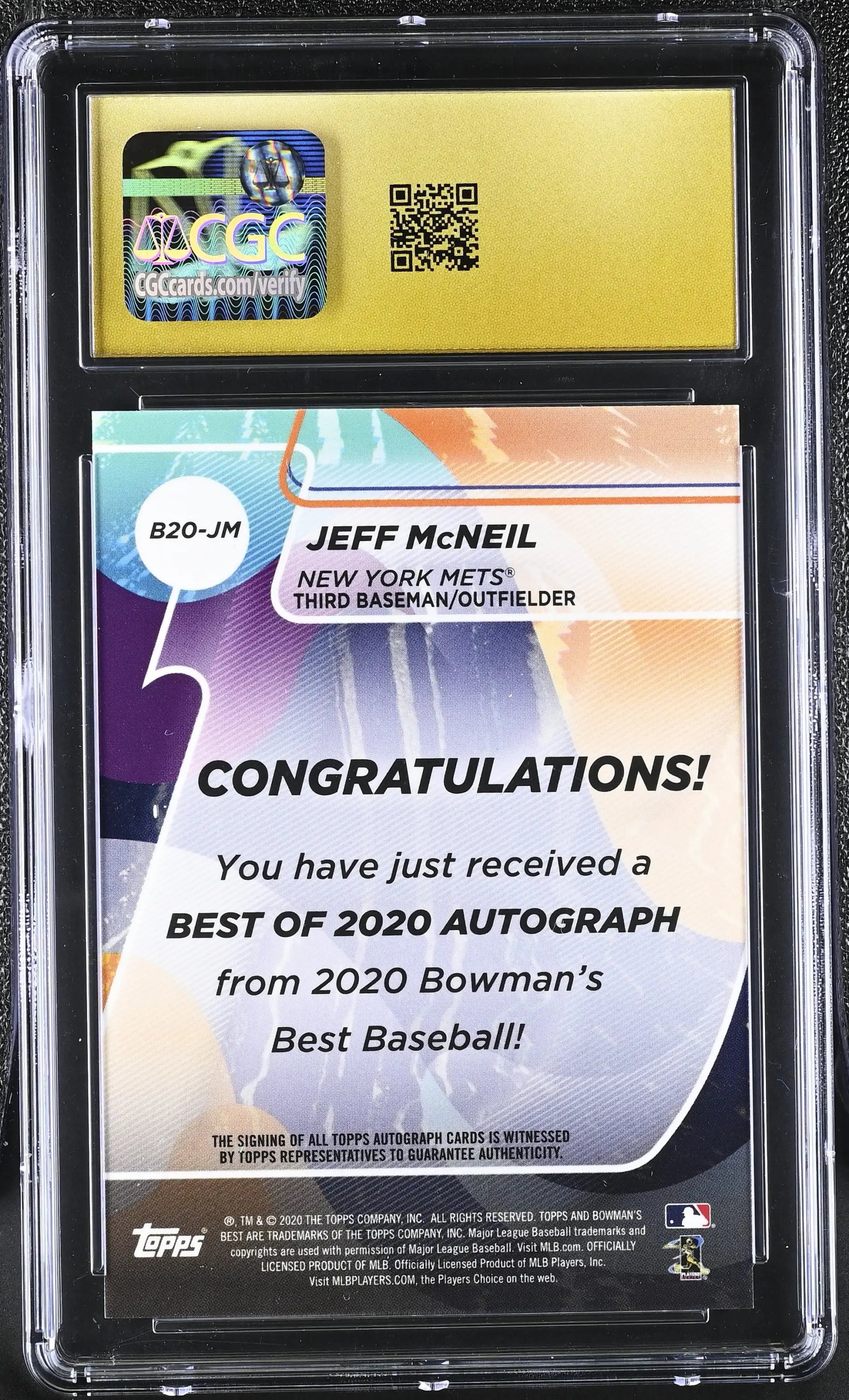 2020 Bowman’s Best Jeff McNeil Best of 2020 Autographs Refractor CGC 10 Pristine - Baseball Card Single