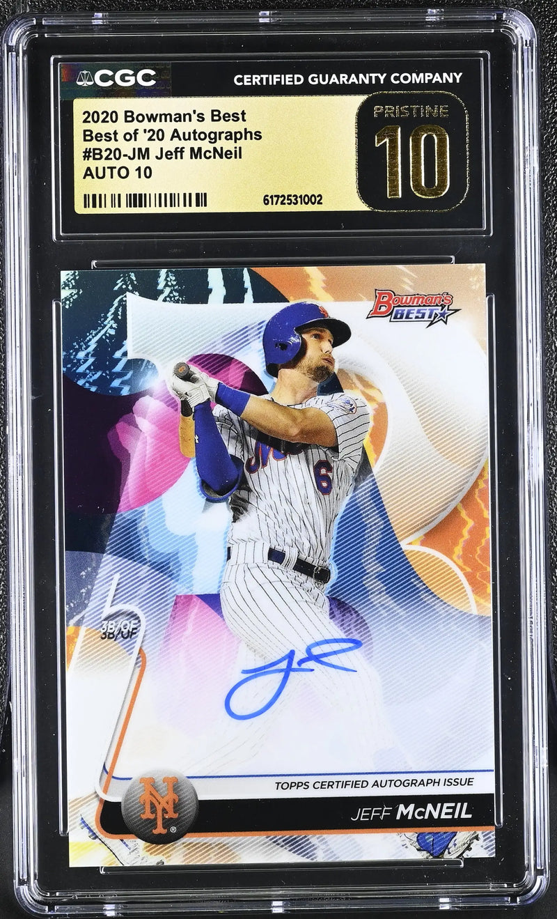 2020 Bowman’s Best Jeff McNeil Best of 2020 Autographs Refractor CGC 10 Pristine - Baseball Card Single