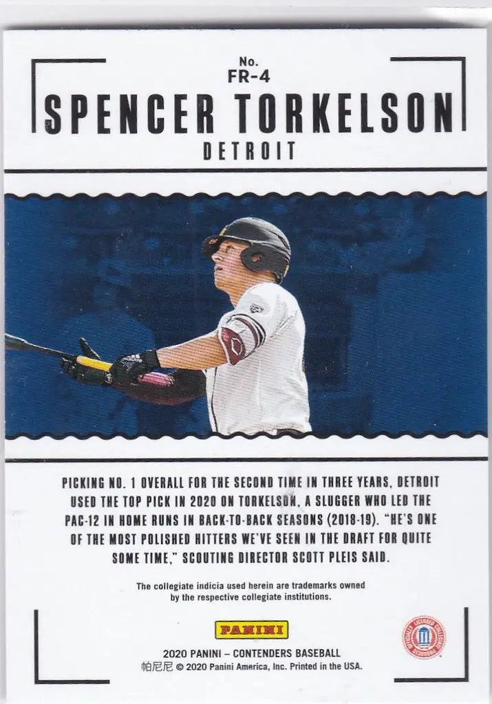 Baseball card of Spencer Torkelson swinging bat for Rounders Detroit Tigers