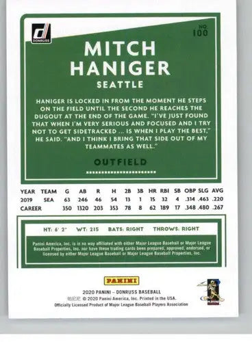 2020 Donruss #100 Mitch Haniger NM-MT Mariners - Baseball Card Single