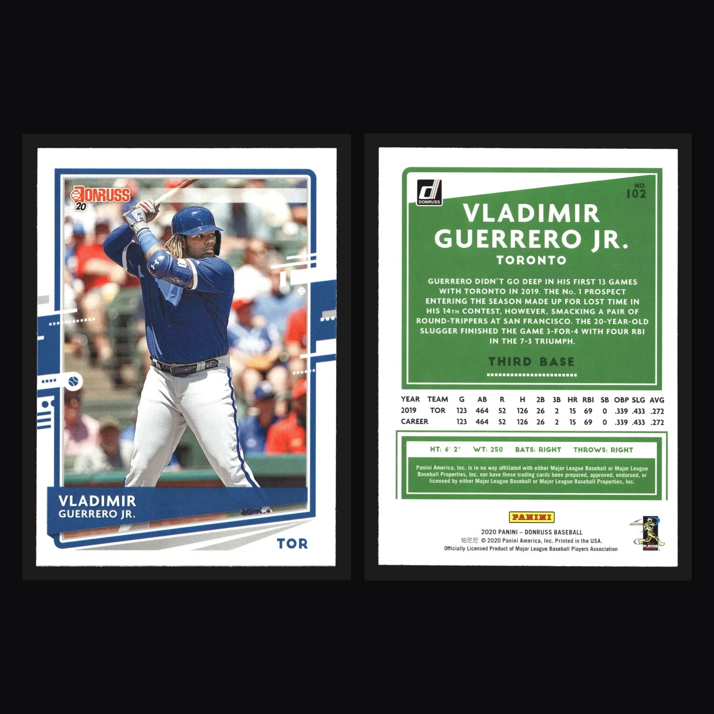 2020 Donruss #102 Vladimir Guerrero Jr Toronto Blue Jays - Baseball Card Single