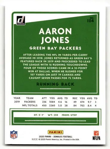 2020 Donruss #104 Aaron Jones Green Bay Packers Football Cards NM Ne ID:55794 - Football Card Single