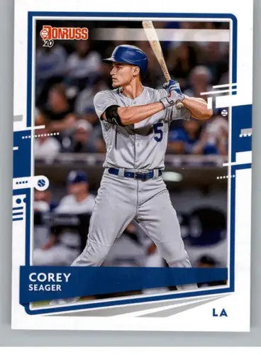 Baseball trading card featuring Corey Seager in Dodgers uniform, 2020 Donruss NM-MT