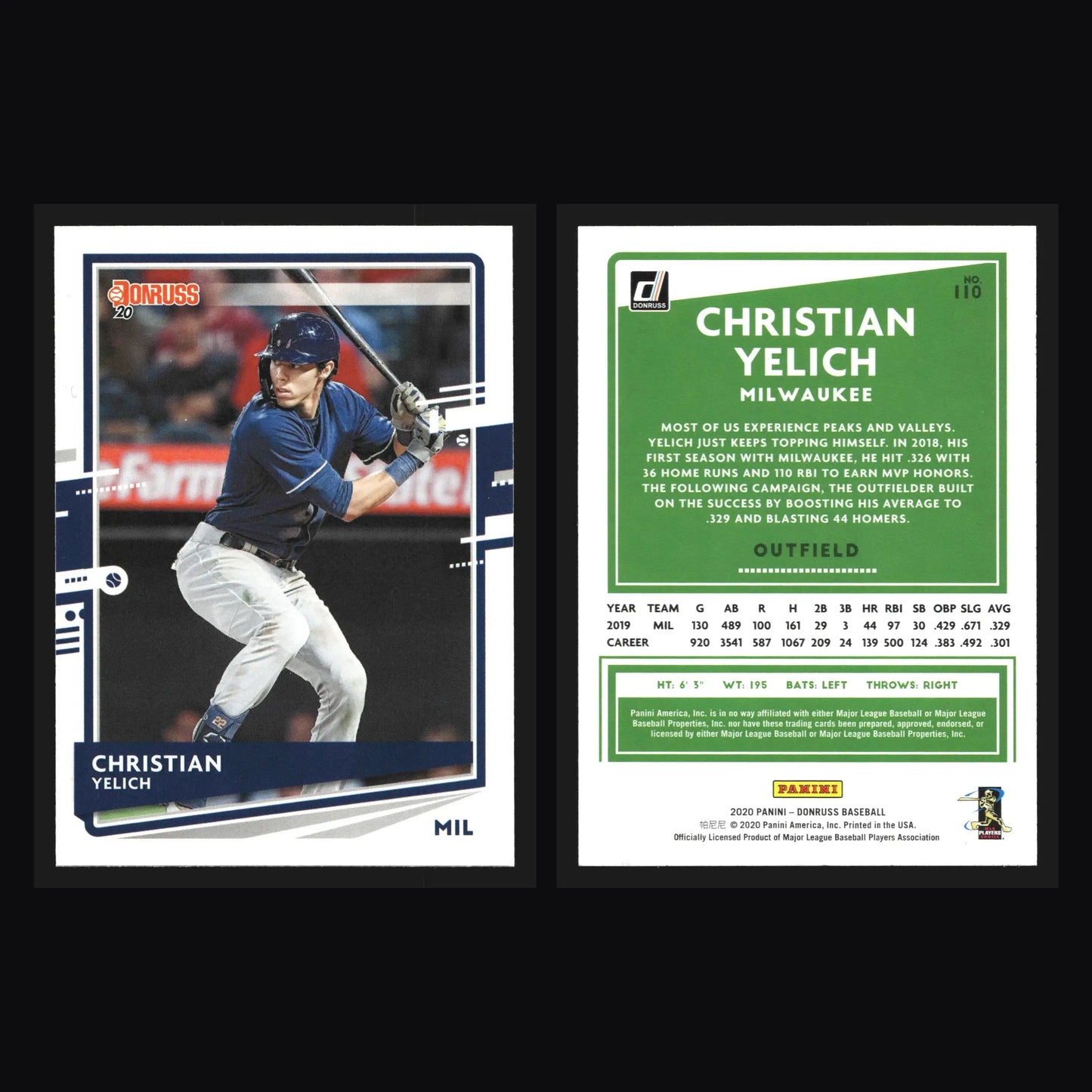 2020 Donruss #110 Christian Yelich Milwaukee Brewers - Baseball Card Single