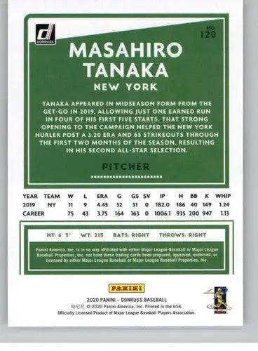 2020 Donruss #120 Masahiro Tanaka NM-MT Yankees ID:28213 ID:28213 - Baseball Card Single