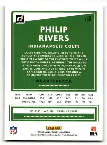 2020 Donruss #120 Philip Rivers Indianapolis Colts Football Cards NM ID:55774 - Football Card Single