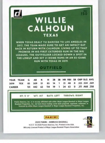 Willie Calhoun baseball card 2020 Donruss original gloss Rangers NM-MT