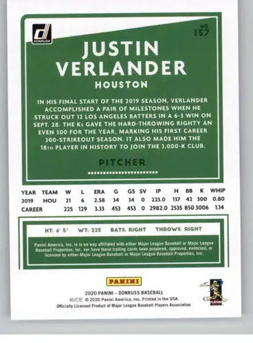 2020 Donruss #157 Justin Verlander NM-MT Astros ID:26590 - Baseball Card Single