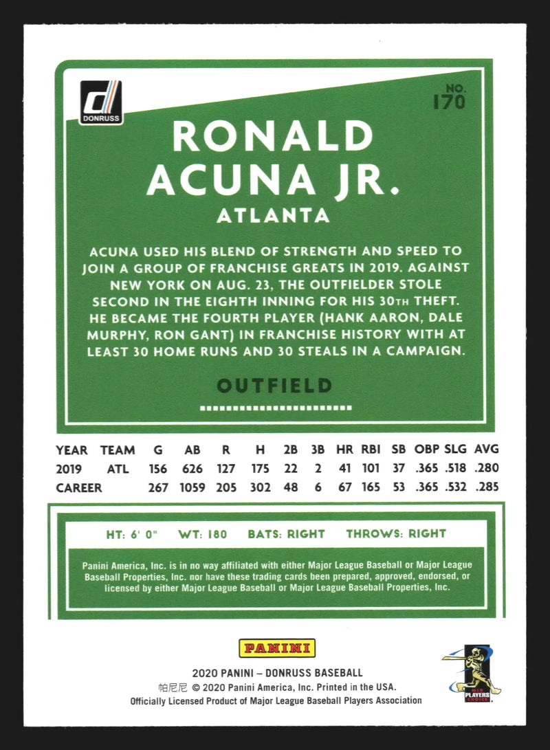2020 Donruss #170 Ronald Acuna Jr. Holo Red Parallel Atlanta - Baseball Card Single