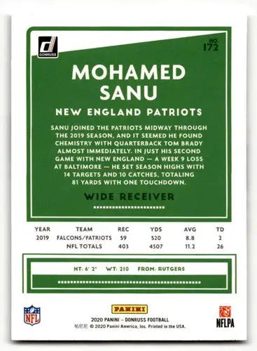 2020 Donruss #172 Mohamed Sanu New England Patriots Football Cards N ID:55779 - Football Card Single