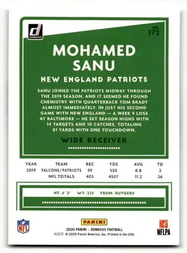 2020 Donruss #172 Mohamed Sanu New England Patriots Football Cards N ID:55784 - Football Card Single