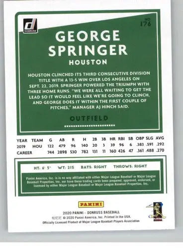 2020 Donruss #176 George Springer NM-MT Astros ID:28225 - Baseball Card Single