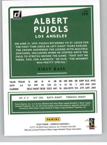 Original gloss baseball trading card featuring Albert Pujols NM-MT Angels 2020 Donruss