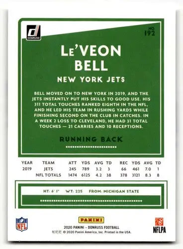 2020 Donruss #192 Le’Veon Bell New York Jets Football Cards NM Near ID:55769 - Football Card Single