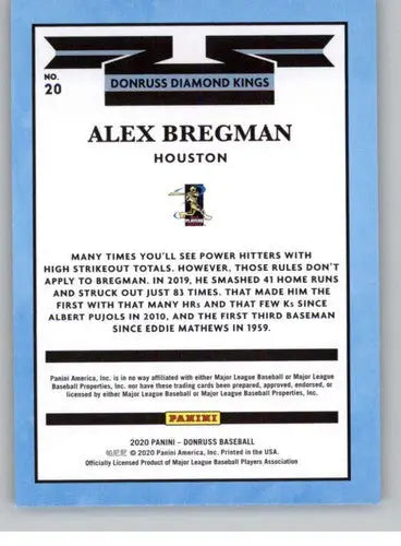 Original gloss 2020 Donruss Alex Bregman NM-MT Astros baseball card