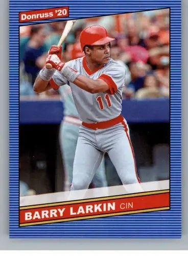 Baseball trading card of Barry Larkin in batting stance with original gloss from 2020 Donruss