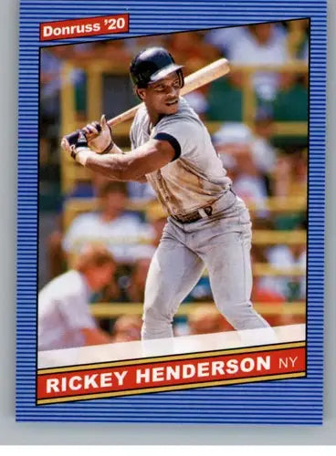 Baseball card featuring Rickey Henderson with original gloss, 2020 Donruss NM-MT Yankees