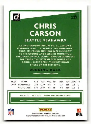 2020 Donruss #223 Chris Carson Seattle Seahawks Football Cards NM Ne ID:55792 - Football Card Single