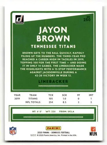 2020 Donruss #250 Jayon Brown Tennessee Titans Football Cards NM Nea ID:55767 - Football Card Single