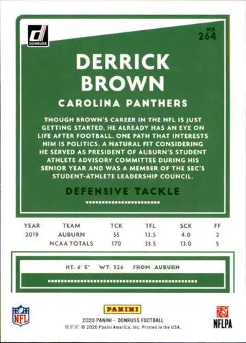 Derrick Brown football card from 2020 Donruss #264 with original gloss and Simply Sandoval branding