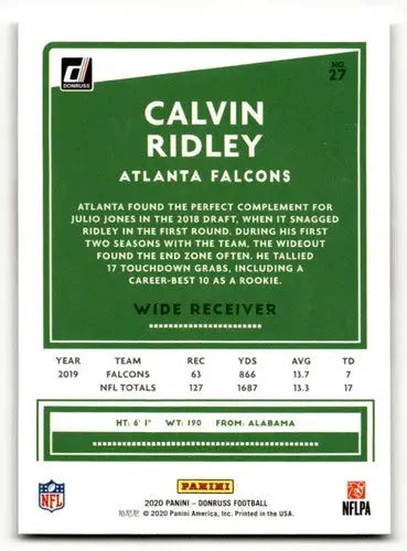 2020 Donruss #27 Calvin Ridley Atlanta Falcons Football Cards NM Nea ID:55776 - Football Card Single