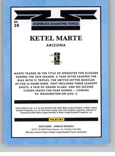 Original gloss Ketel Marte baseball card from 2020 Donruss NM-MT Diamondbacks