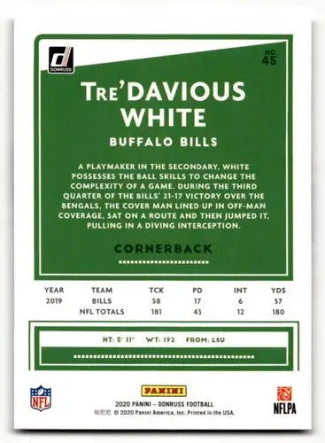 2020 Donruss #45 Tre’Davious White Buffalo Bills Football Cards NM N ID:55773 - Football Card Single
