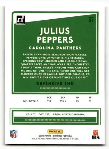 2020 Donruss #51 Julius Peppers Carolina Panthers Football Cards NM ID:55772 - Football Card Single