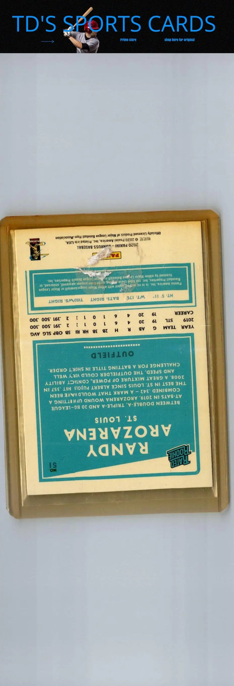 Framed 2020 Donruss Randy Arozarena baseball card for collectors and fans