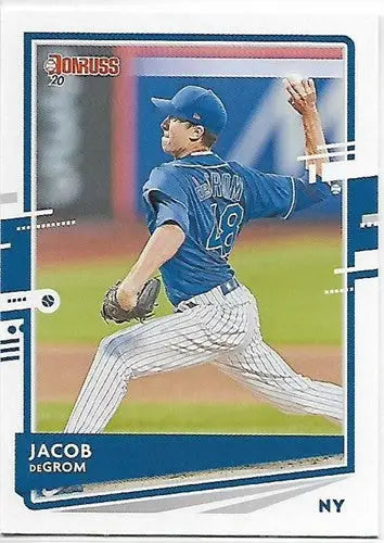 Original gloss Baseball card featuring Jacob deGrom from 2020 Donruss Mets collection