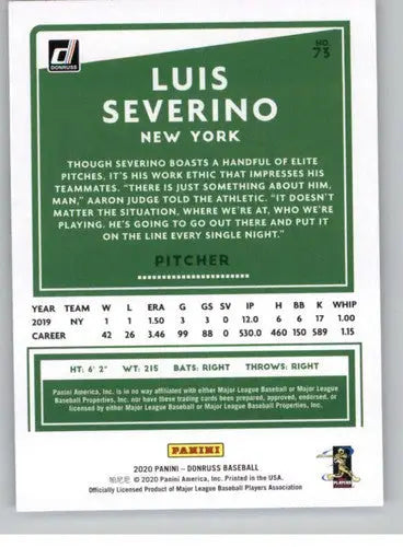 2020 Donruss #73 Luis Severino NM-MT Yankees ID:26573 - Baseball Card Single