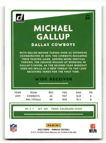 2020 Donruss #84 Michael Gallup Dallas Cowboys Football Cards NM Nea ID:55788 - Football Card Single