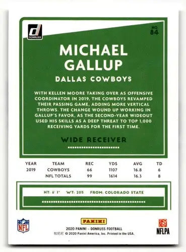 2020 Donruss #84 Michael Gallup Dallas Cowboys Football Cards NM Nea ID:55789 - Football Card Single