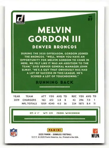 2020 Donruss #89 Melvin Gordon III Denver Broncos Football Cards NM ID:55782 - Football Card Single