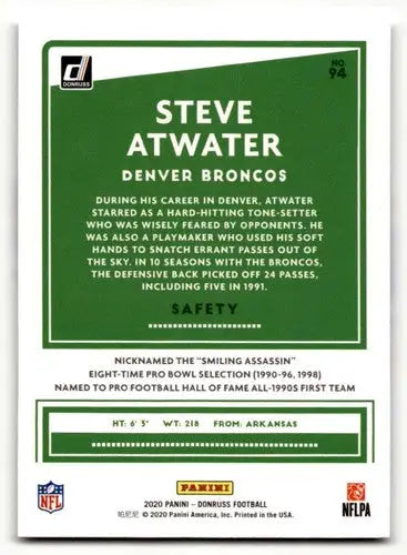 2020 Donruss #94 Steve Atwater Denver Broncos Football Cards NM Near ID:55781 - Football Card Single
