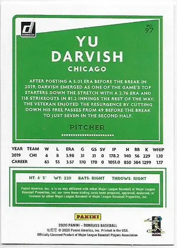 Original gloss Yu Darvish NM-MT baseball trading card from 2020 Donruss Simply Sandoval series