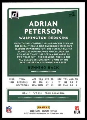 2020 Donruss Adrian Peterson 238 Washington Redskins - Football Card Single