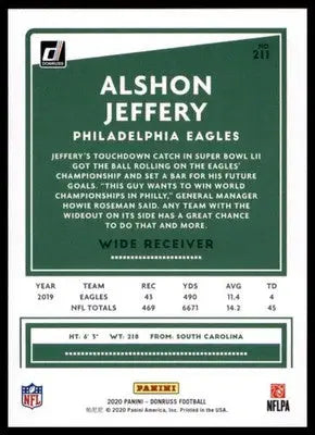 2020 Donruss Alshon Jeffery 211 Philadelphia Eagles - Football Card Single