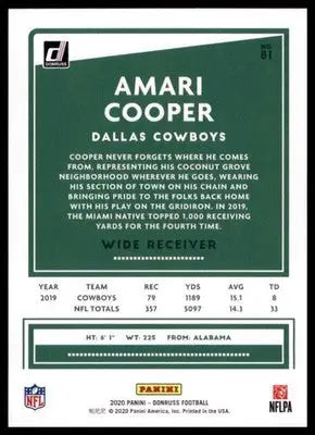 2020 Donruss Amari Cooper 81 Dallas Cowboys - Football Card Single