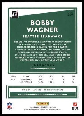 2020 Donruss Bobby Wagner 226 Seattle Seahawks - Football Card Single