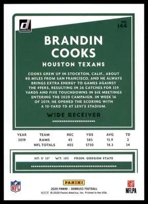 2020 Donruss Brandin Cooks 144 Houston Texans - Football Card Single