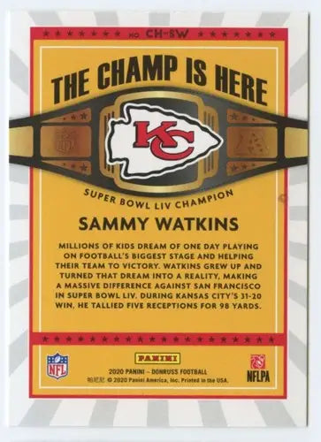 Sammy Watkins Super Bowl LIV trading card from Donruss Champ with original gloss